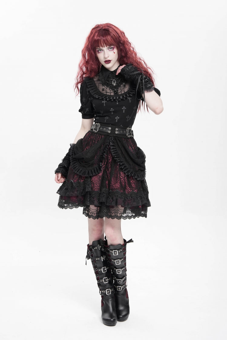Lolita Skirt - Black/red Multi-layered, 2 Colors, Buckle Detail, Women's Style - additional product view 12