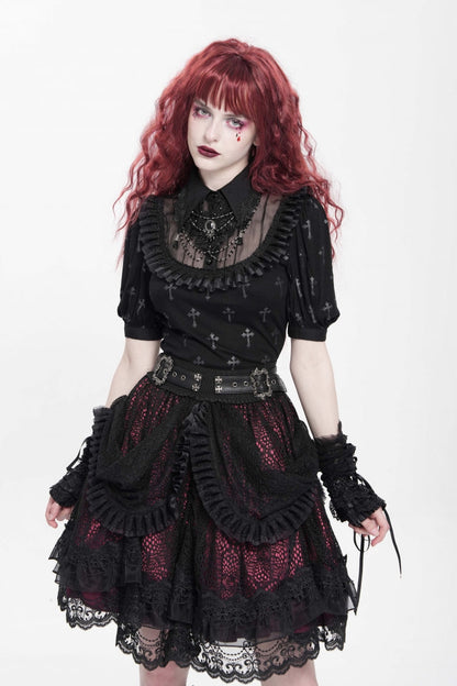 Lolita Skirt - Black/red Multi-layered, 2 Colors, Buckle Detail, Women's Style - additional product view 13
