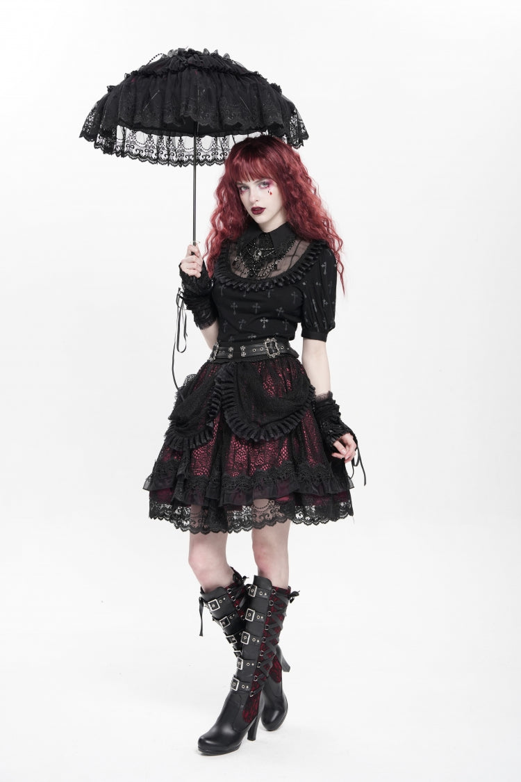 Lolita Skirt - Black/red Multi-layered, 2 Colors, Buckle Detail, Women's Style - additional product view 14