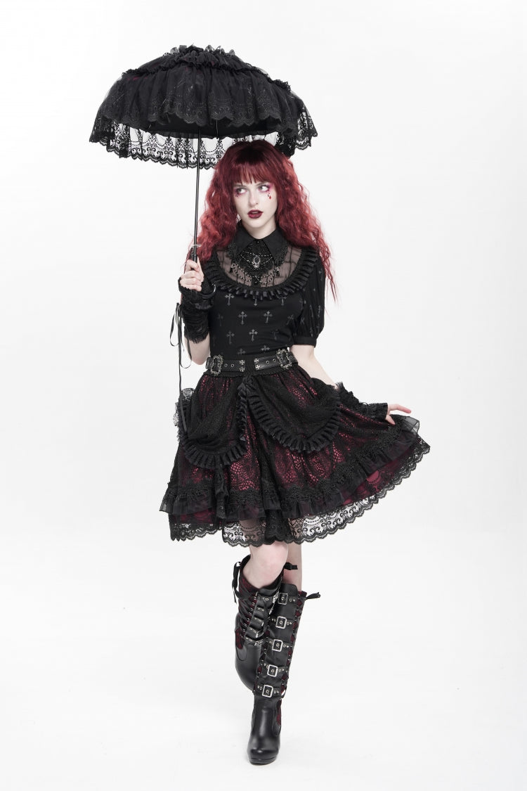Lolita Skirt - Black/red Multi-layered, 2 Colors, Buckle Detail, Women's Style - additional product view 15