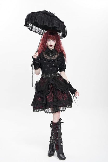 Lolita Skirt - Black/red Multi-layered, 2 Colors, Buckle Detail, Women's Style - additional product view 16