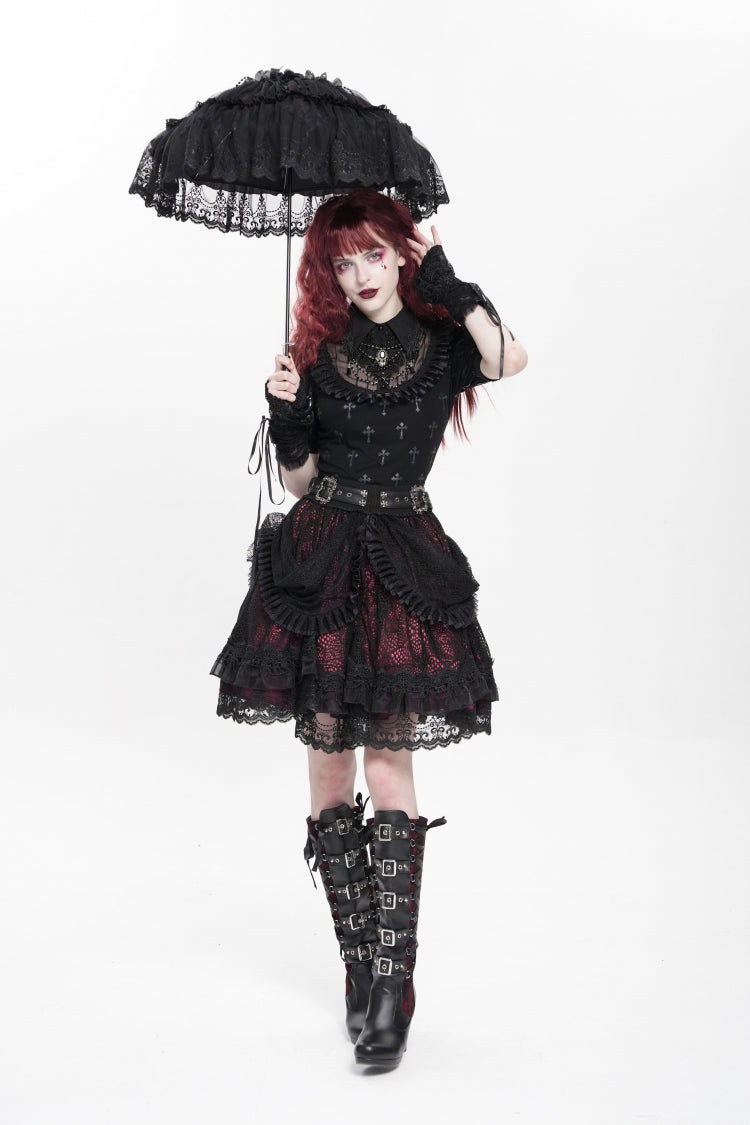 Lolita Skirt - Black/red Multi-layered, 2 Colors, Buckle Detail, Women's Style - additional product view 17
