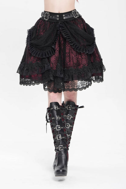 Lolita Skirt - Black/red Multi-layered, 2 Colors, Buckle Detail, Women's Style - main product image