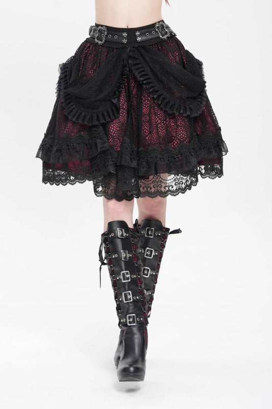 Lolita Skirt - Black/red Multi-layered, 2 Colors, Buckle Detail, Women's Style - main product image