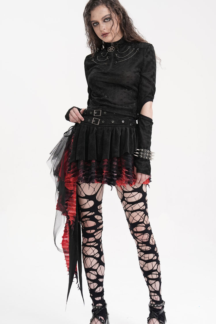 Lolita Skirt - Black/red Stitching Irregular, 2 Colors, Women's Style, Gothic Style - additional product view 6