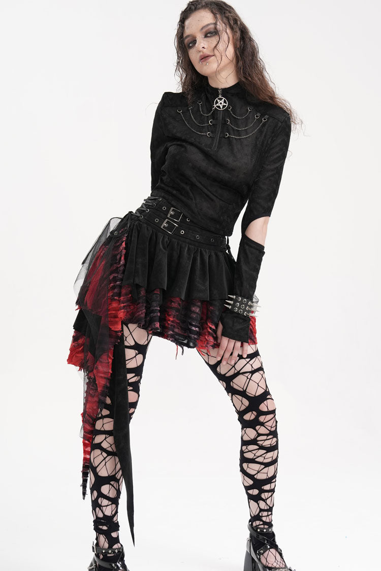 Lolita Skirt - Black/red Stitching Irregular, 2 Colors, Women's Style, Gothic Style - additional product view 7