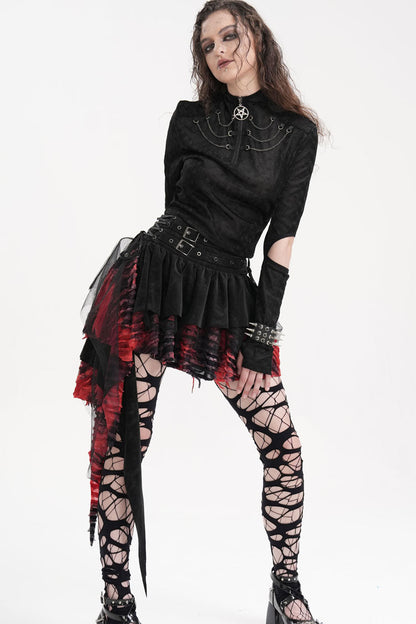 Lolita Skirt - Black/red Stitching Irregular, 2 Colors, Women's Style, Gothic Style - additional product view 7