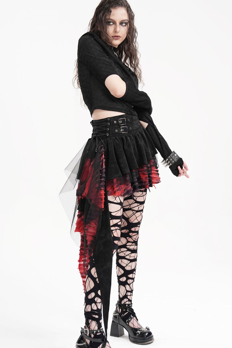 Lolita Skirt - Black/red Stitching Irregular, 2 Colors, Women's Style, Gothic Style - additional product view 8