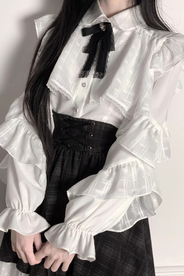 Lolita Skirt - Black/white, 2 Colors, Plaid, Long Sleeves, Sweet Style - additional product view 2