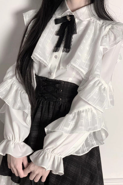 Lolita Skirt - Black/white, 2 Colors, Plaid, Long Sleeves, Sweet Style - additional product view 2