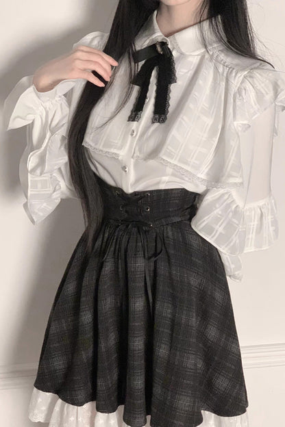 Lolita Skirt - Black/white, 2 Colors, Plaid, Long Sleeves, Sweet Style - additional product view 3