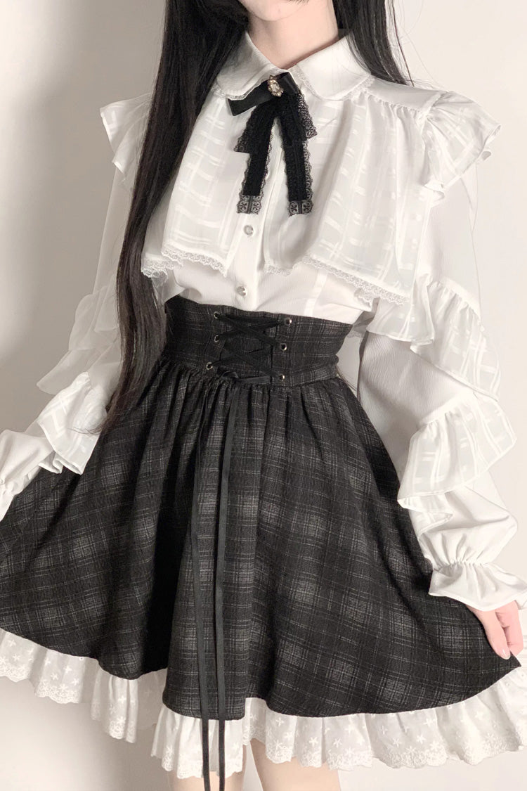 Lolita Skirt - Black/white, 2 Colors, Plaid, Long Sleeves, Sweet Style - additional product view 4