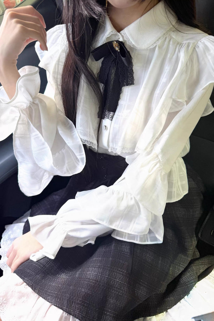 Lolita Skirt - Black/white, 2 Colors, Plaid, Long Sleeves, Sweet Style - additional product view 5