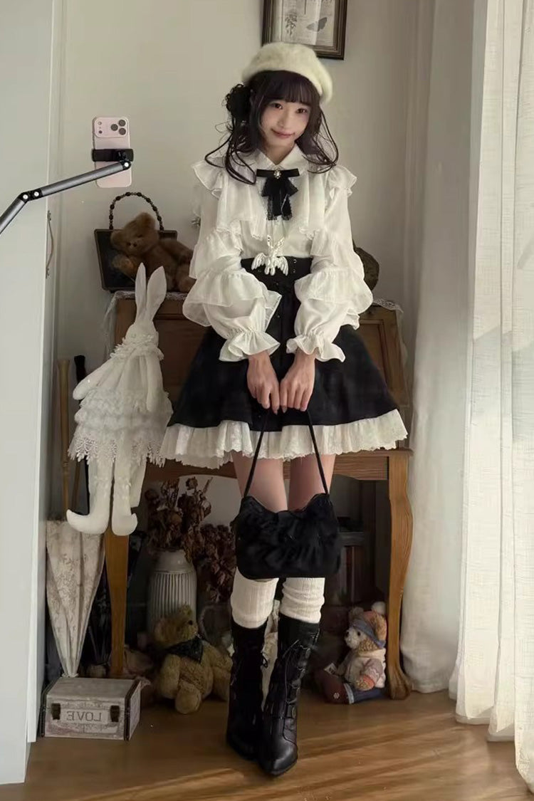 Lolita Skirt - Black/white, 2 Colors, Plaid, Long Sleeves, Sweet Style - additional product view 6