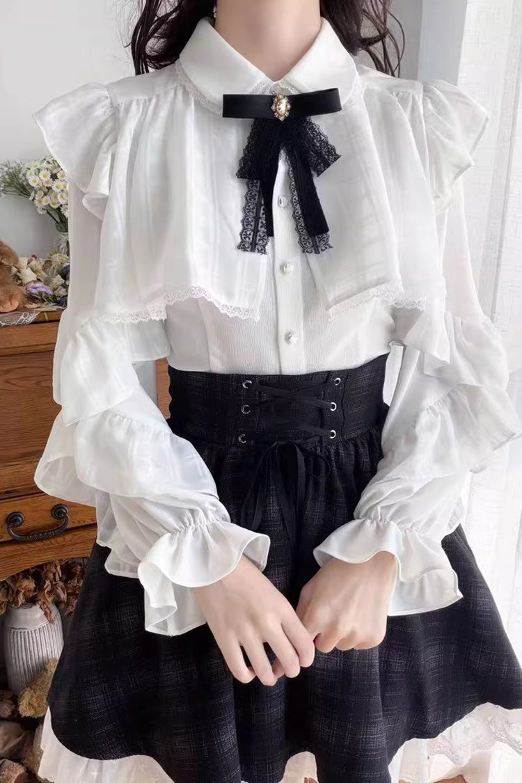 Lolita Skirt - Black/white, 2 Colors, Plaid, Long Sleeves, Sweet Style - additional product view 8