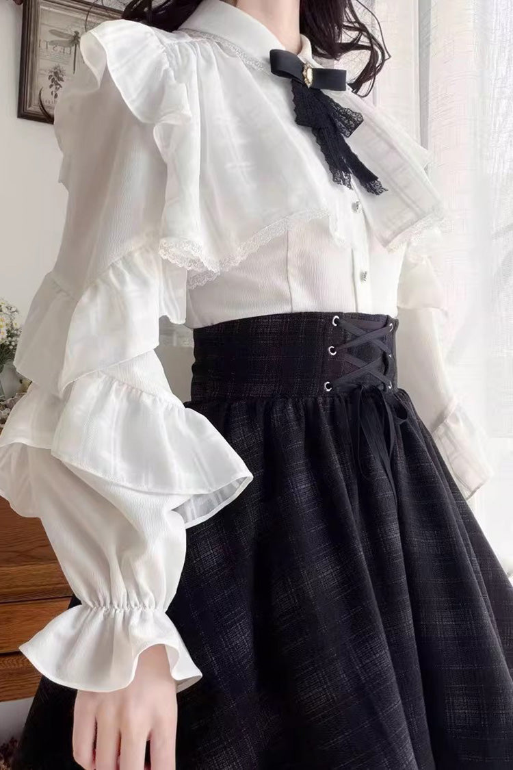 Lolita Skirt - Black/white, 2 Colors, Plaid, Long Sleeves, Sweet Style - additional product view 9