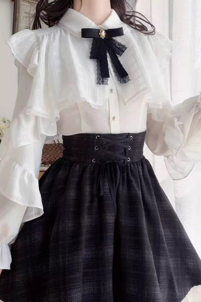 Lolita Skirt - Black/white, 2 Colors, Plaid, Long Sleeves, Sweet Style - additional product view 10