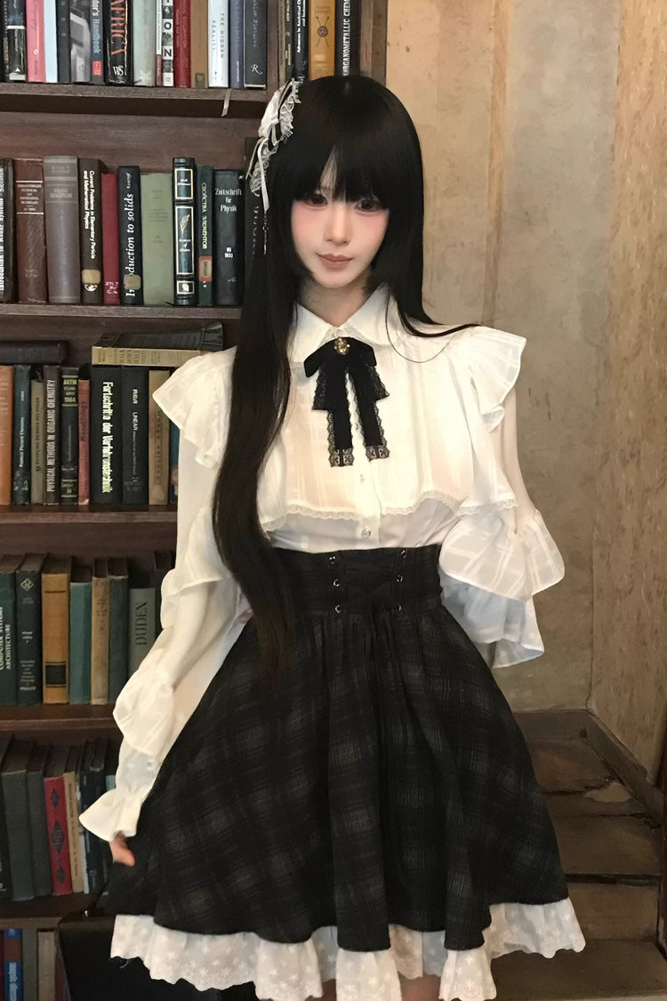 Lolita Skirt - Black/white, 2 Colors, Plaid, Long Sleeves, Sweet Style - additional product view 11