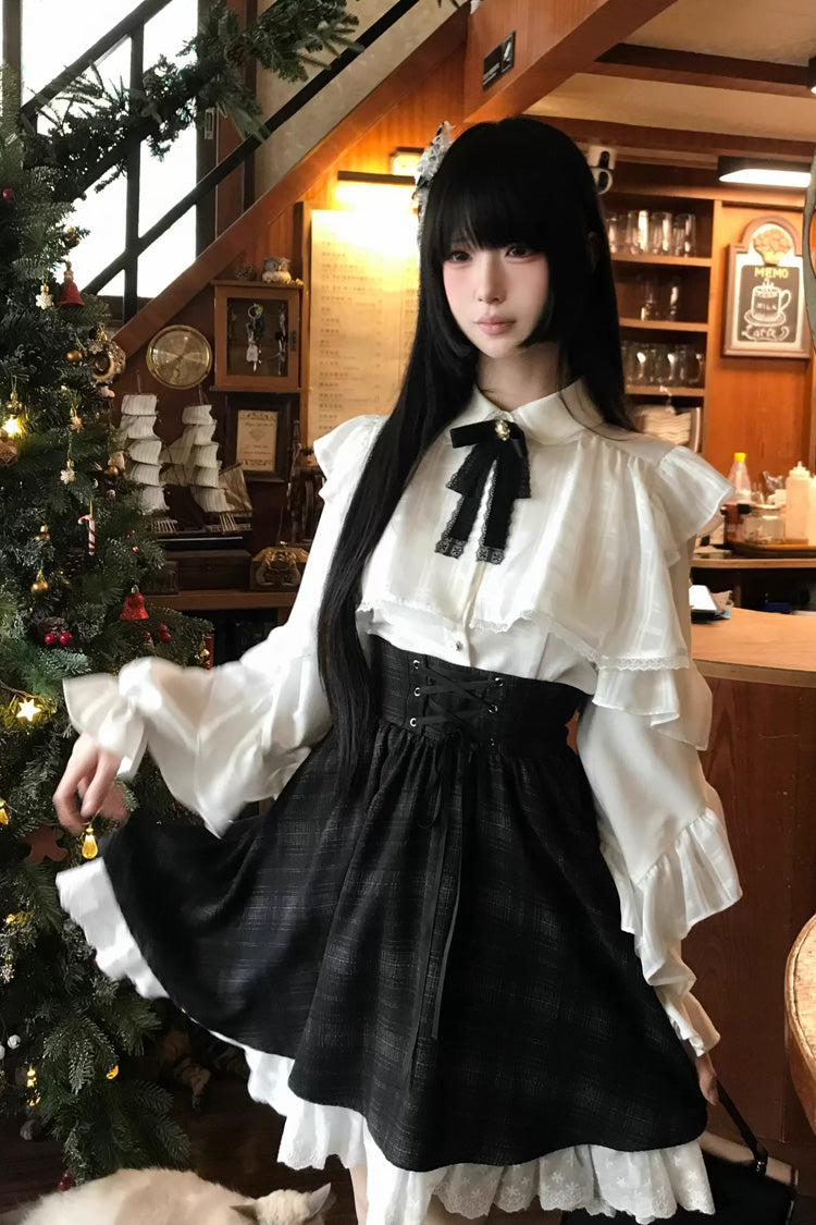 Lolita Skirt - Black/white, 2 Colors, Plaid, Long Sleeves, Sweet Style - additional product view 12