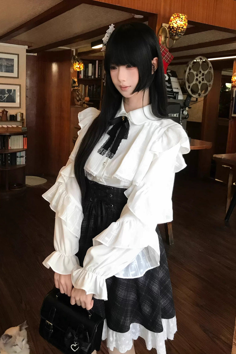 Lolita Skirt - Black/white, 2 Colors, Plaid, Long Sleeves, Sweet Style - additional product view 13