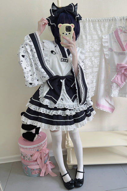 Lolita Skirt - Black/white Double-layered, 2 Colors, Sweet Style, Bow Detail, Ruffled - additional product view 2