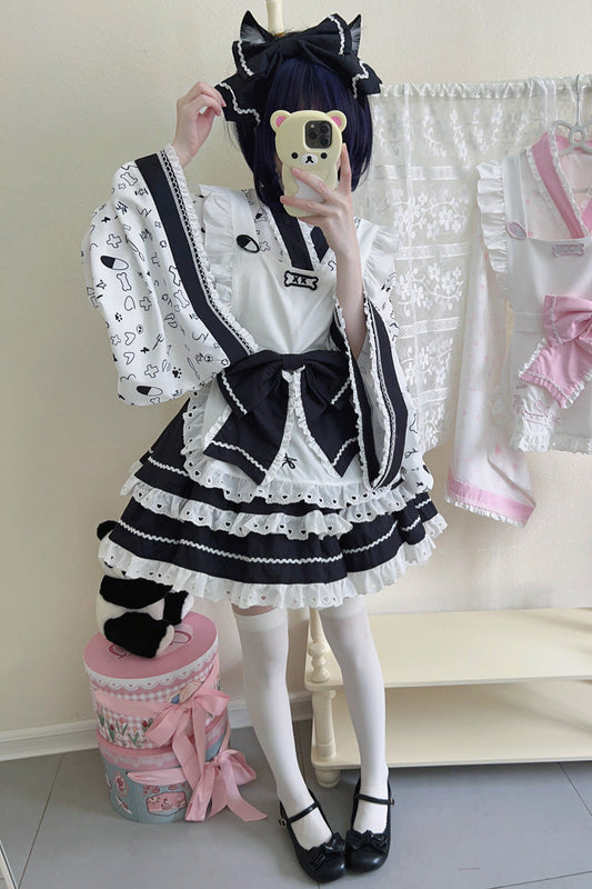 Lolita Skirt - Black/white Double-layered, 2 Colors, Sweet Style, Bow Detail, Ruffled - additional product view 2