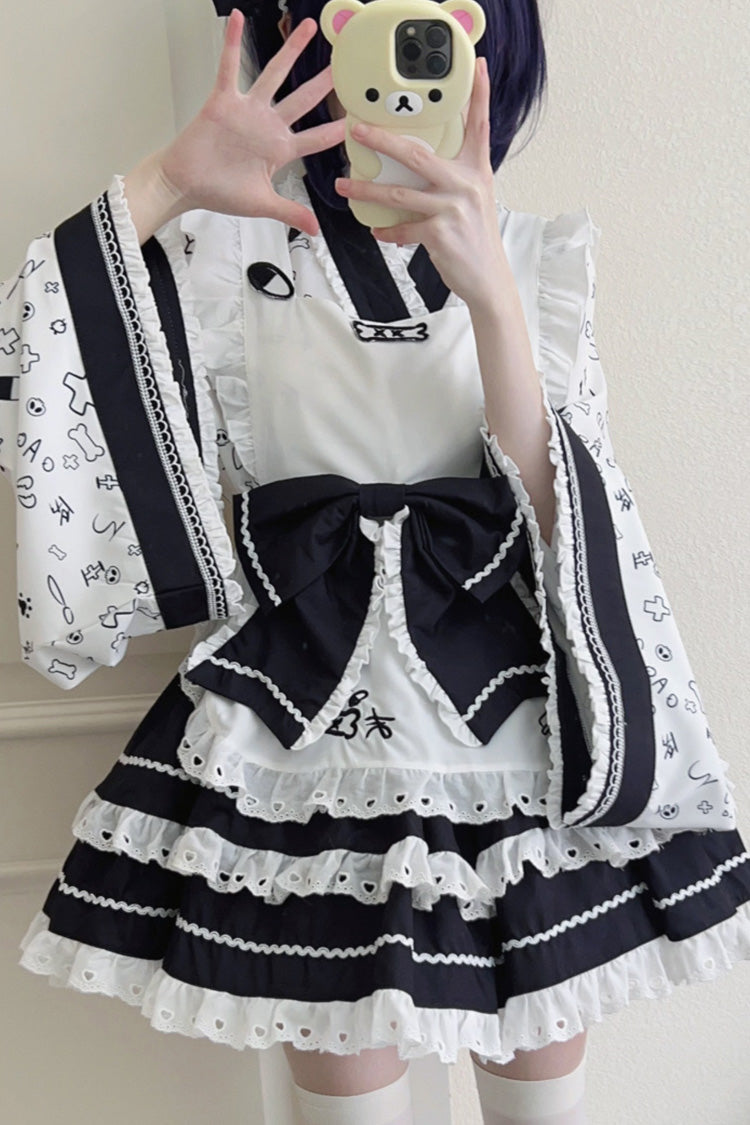 Lolita Skirt - Black/white Double-layered, 2 Colors, Sweet Style, Bow Detail, Ruffled - additional product view 3