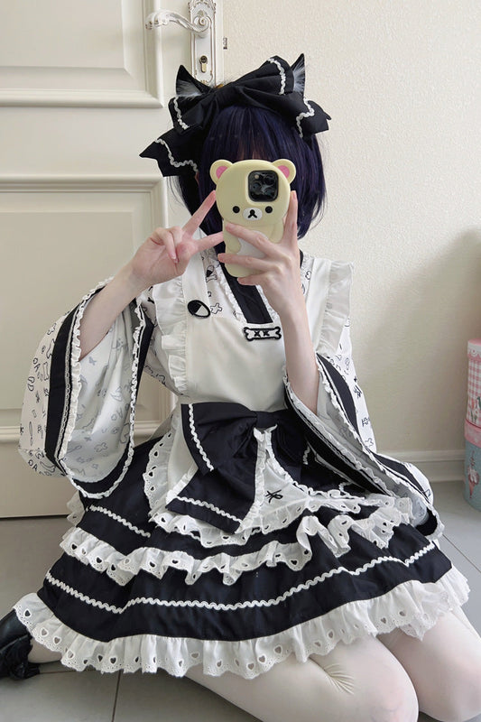 Lolita Skirt - Black/white Double-layered, 2 Colors, Sweet Style, Bow Detail, Ruffled - main product image