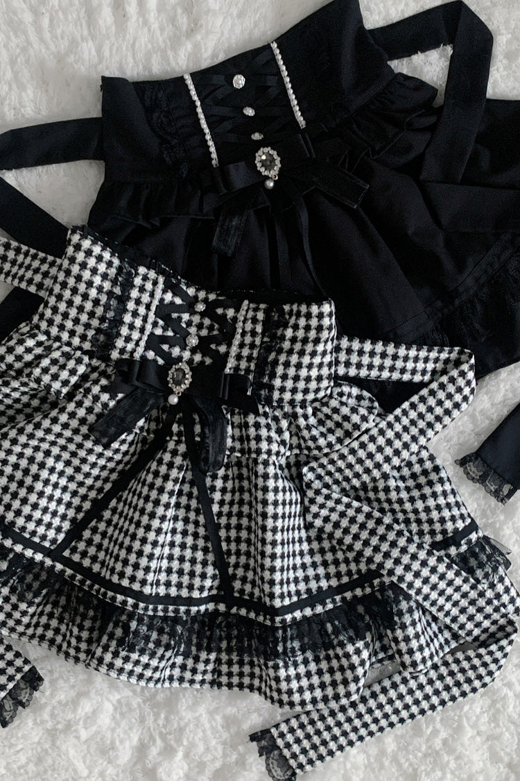 Lolita Skirt - Black/white Houndstooth Print, 2 Colors, Lace Trim, Ruffled, Printed - additional product view 4