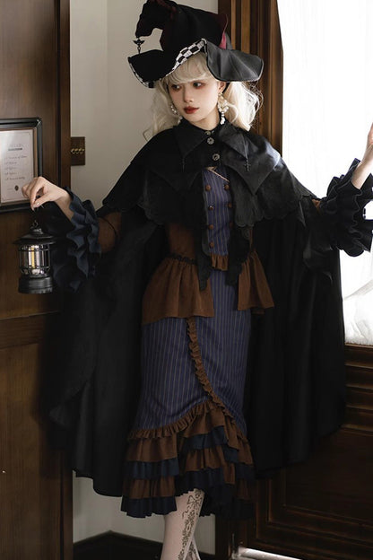 Lolita Skirt - Blue/brown Time Traveler, 2 Colors, Printed, Long Sleeves, Punk Style - additional product view 3