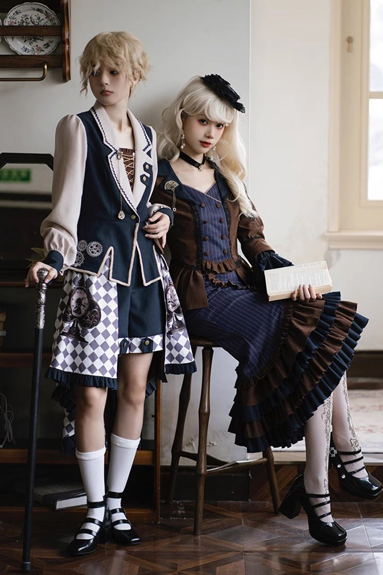Lolita Skirt - Blue/brown Time Traveler, 2 Colors, Printed, Long Sleeves, Punk Style - additional product view 4
