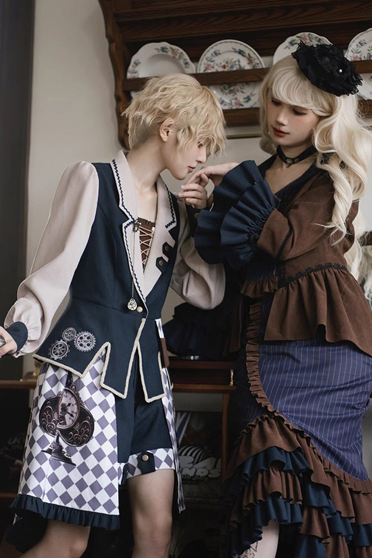 Lolita Skirt - Blue/brown Time Traveler, 2 Colors, Printed, Long Sleeves, Punk Style - additional product view 5