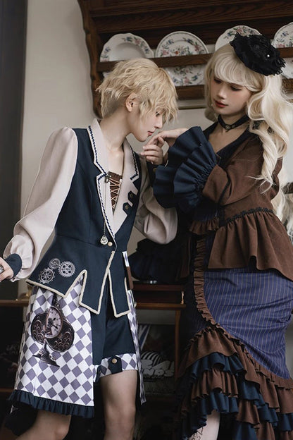 Lolita Skirt - Blue/brown Time Traveler, 2 Colors, Printed, Long Sleeves, Punk Style - additional product view 5