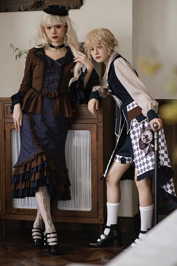 Lolita Skirt - Blue/brown Time Traveler, 2 Colors, Printed, Long Sleeves, Punk Style - additional product view 6