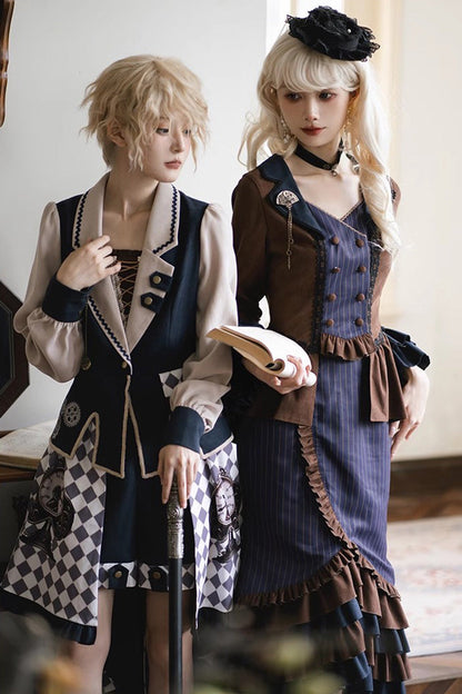 Lolita Skirt - Blue/brown Time Traveler, 2 Colors, Printed, Long Sleeves, Punk Style - additional product view 7
