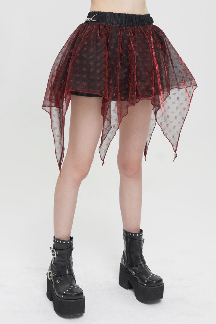 Lolita Skirt - Bright Mesh Metal Buckle, Red, Buckle Detail, Women's Style, Punk Style - additional product view 2