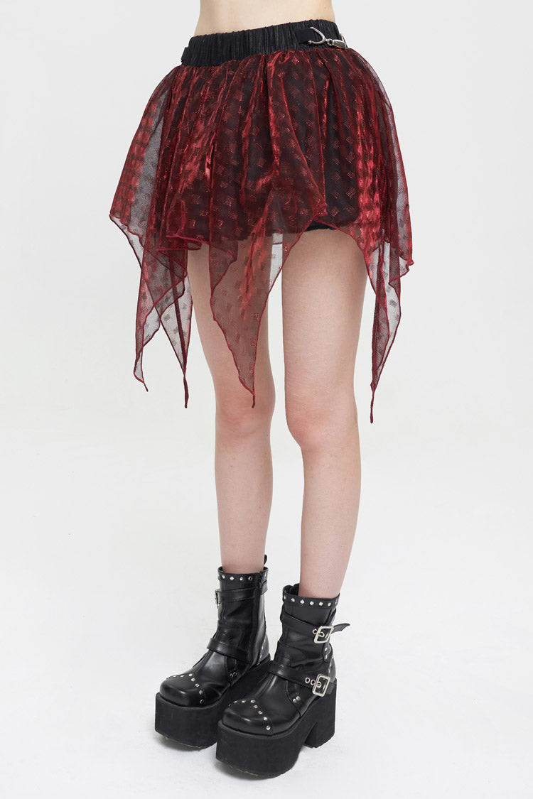Lolita Skirt - Bright Mesh Metal Buckle, Red, Buckle Detail, Women's Style, Punk Style - additional product view 3