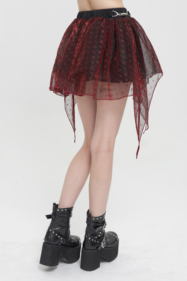 Lolita Skirt - Bright Mesh Metal Buckle, Red, Buckle Detail, Women's Style, Punk Style - additional product view 4