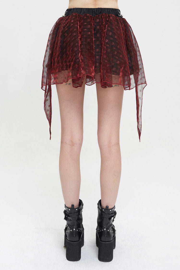 Lolita Skirt - Bright Mesh Metal Buckle, Red, Buckle Detail, Women's Style, Punk Style - additional product view 5