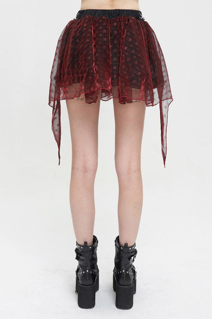 Lolita Skirt - Bright Mesh Metal Buckle, Red, Buckle Detail, Women's Style, Punk Style - additional product view 5