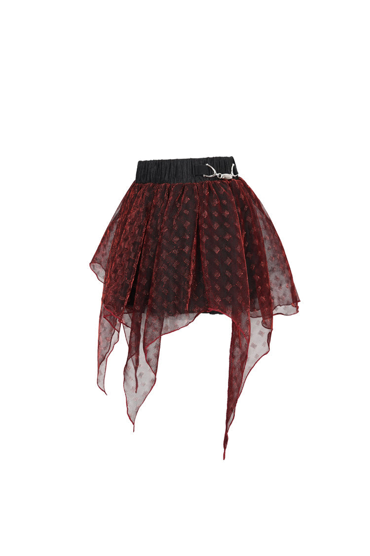 Lolita Skirt - Bright Mesh Metal Buckle, Red, Buckle Detail, Women's Style, Punk Style - additional product view 8