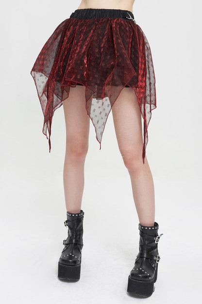 Lolita Skirt - Bright Mesh Metal Buckle, Red, Buckle Detail, Women's Style, Punk Style - main product image
