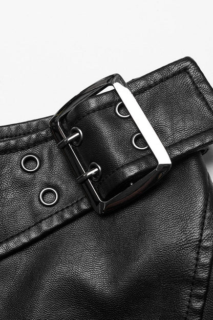 Lolita Skirt - Buckle Faux Leather Side Zipper, 2 Colors, Zipper Detail, Buckle Detail - additional product view 5