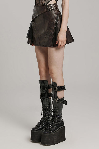Lolita Skirt - Buckle Faux Leather Side Zipper, 2 Colors, Zipper Detail, Buckle Detail - additional product view 10
