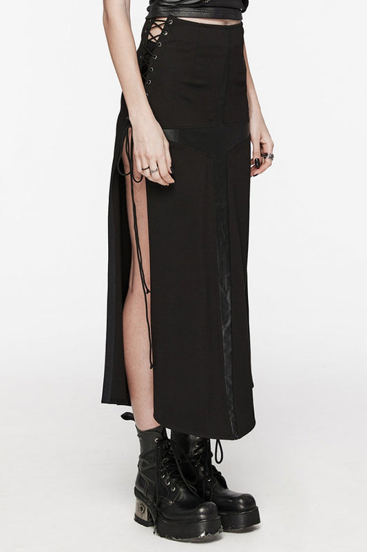Lolita Skirt - Cross Print Stitching Lace-up, Black, Women's Style, Cross Detail - additional product view 2