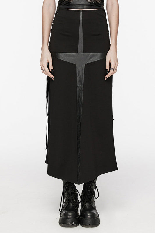 Lolita Skirt - Cross Print Stitching Lace-up, Black, Women's Style, Cross Detail - main product image