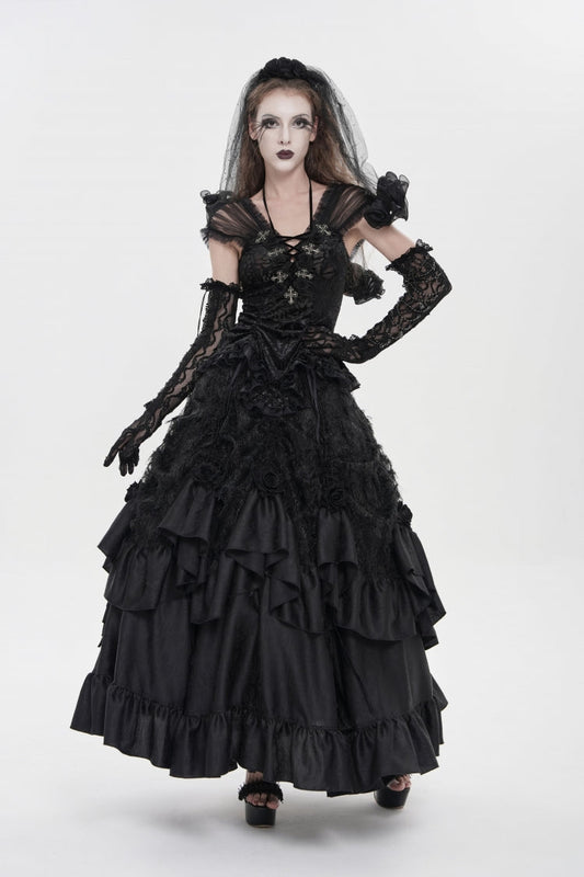 Lolita Skirt - Cross Rose Beaded Gorgeous, Black, Long Length, Women's Style, Cross Detail - additional product view 2