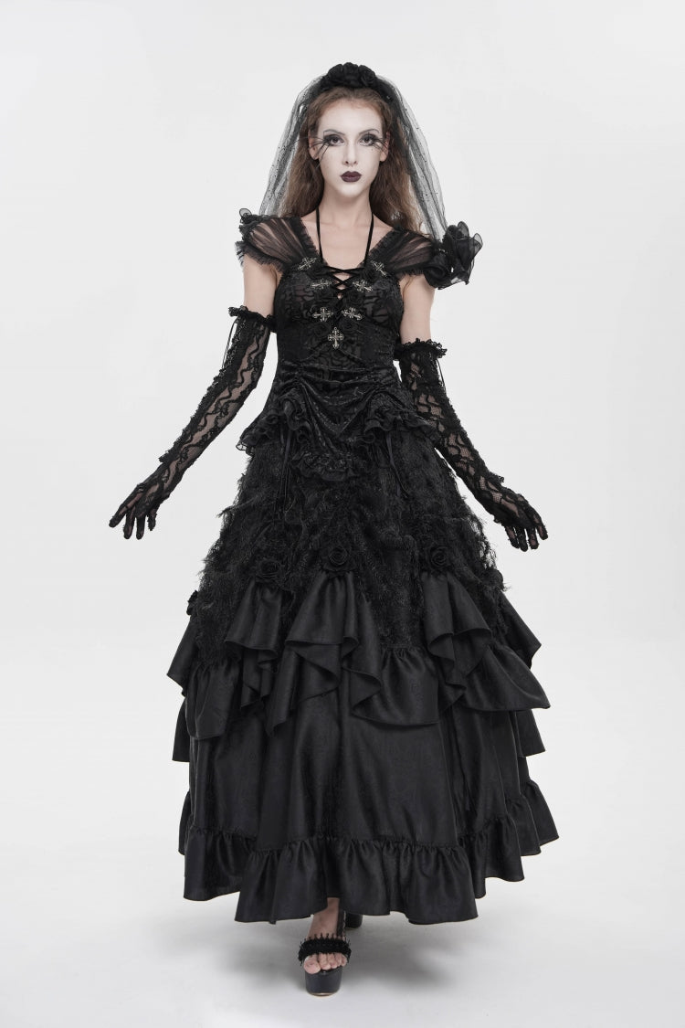 Lolita Skirt - Cross Rose Beaded Gorgeous, Black, Long Length, Women's Style, Cross Detail - additional product view 3