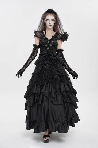 Lolita Skirt - Cross Rose Beaded Gorgeous, Black, Long Length, Women's Style, Cross Detail - additional product view 3