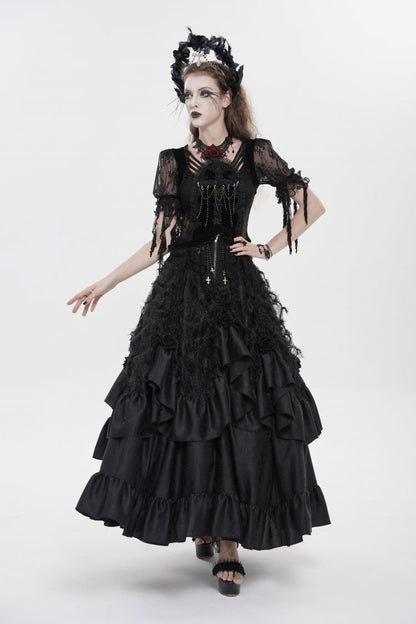 Lolita Skirt - Cross Rose Beaded Gorgeous, Black, Long Length, Women's Style, Cross Detail - additional product view 4